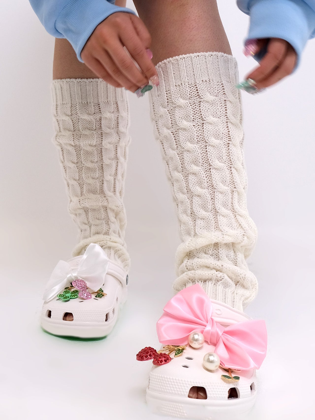 White Cable Knit Limb Warmers